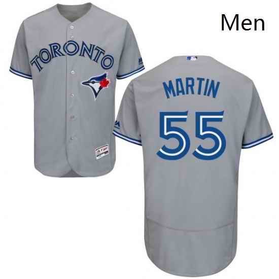 Mens Majestic Toronto Blue Jays 55 Russell Martin Grey Road Flex Base Authentic Collection MLB Jersey